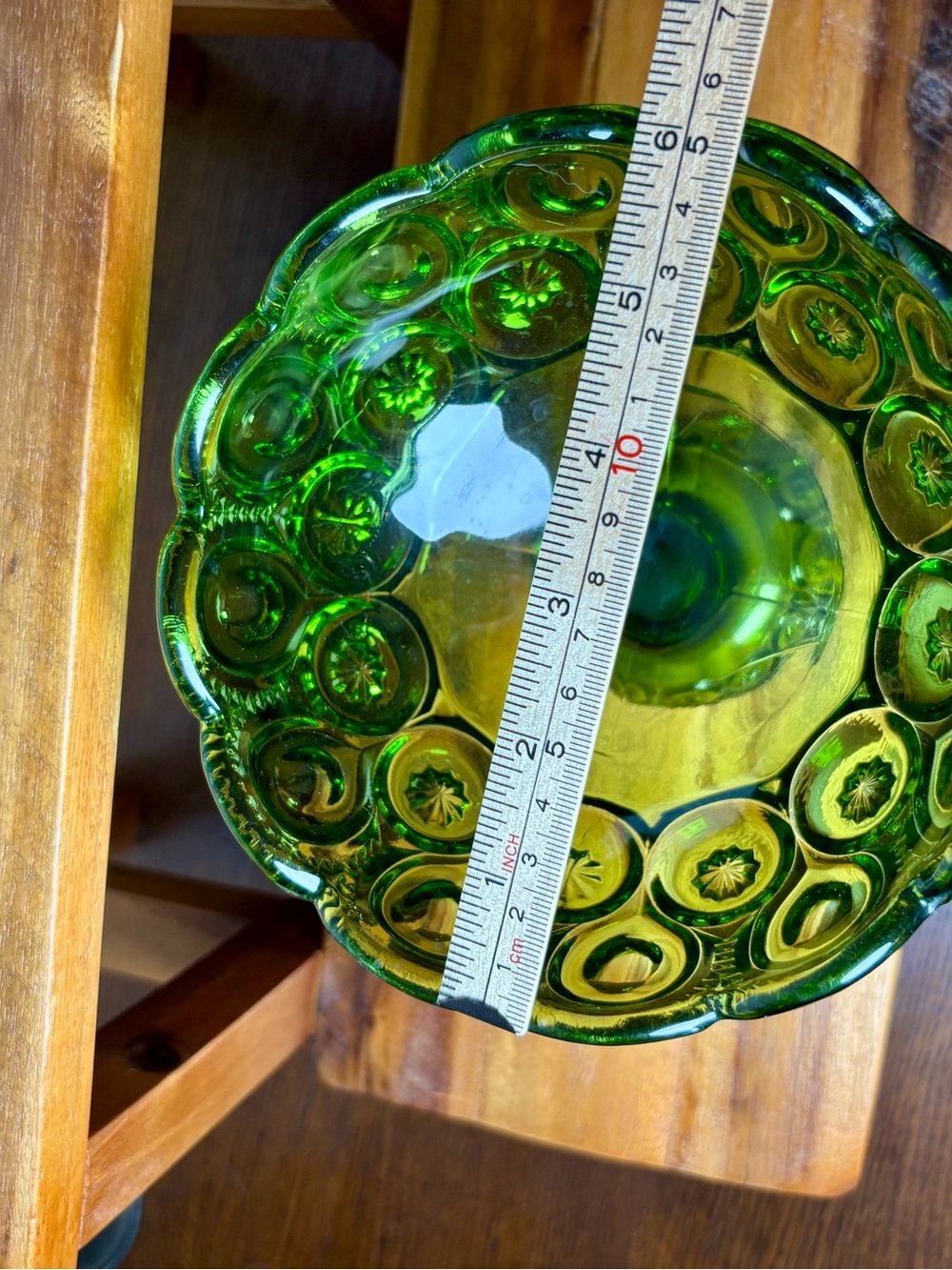 MCM "Moon and Stars" green glass open compote footed candy dish VTG LE Smith - Picture 6 of 7